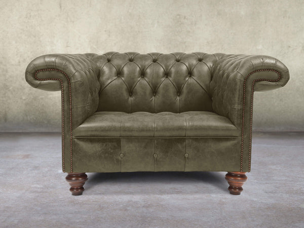 Wilbur Chesterfield Chair In Seaweed Classic Leather