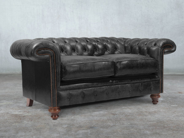 Winston 2 Seat Chesterfield Sofa In Black Classic Leather