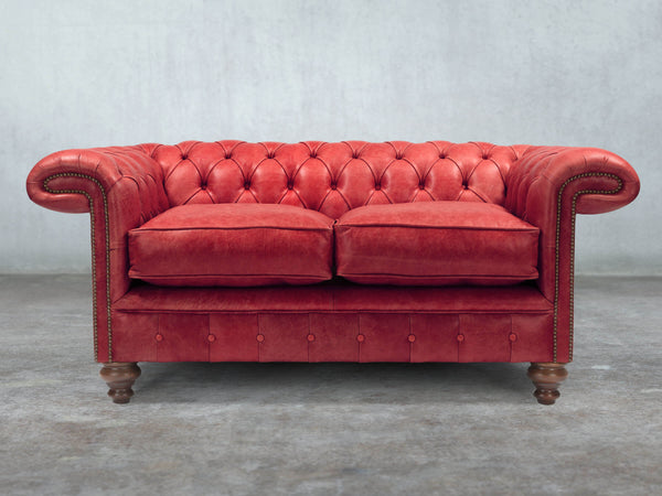 Winston 2 Seat Chesterfield Sofa In Crimson Classic Leather