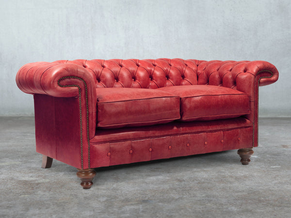 Winston 2 Seat Chesterfield Sofa In Crimson Classic Leather