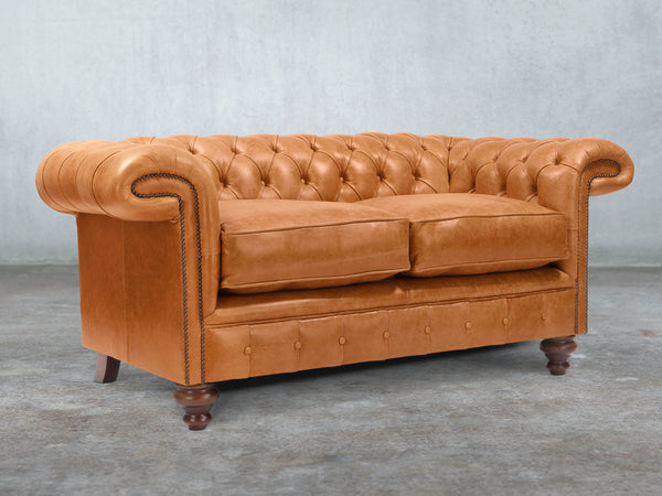 Winston 2 Seat Chesterfield Sofa In Ginger Classic Leather