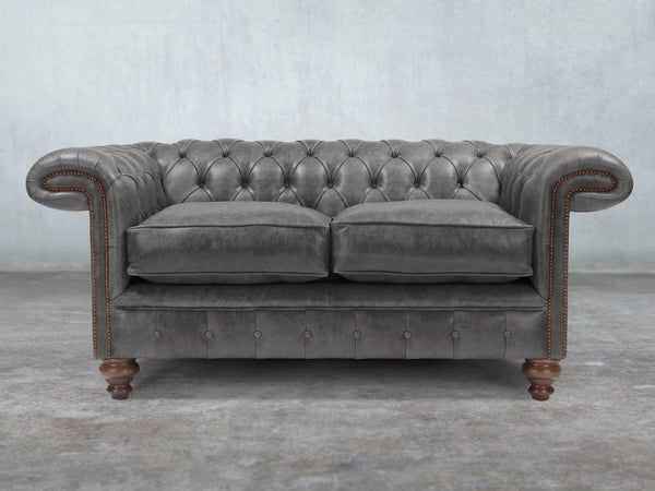 Winston 2 Seat Chesterfield Sofa In Lead Classic Leather