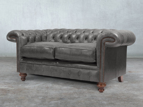 Winston 2 Seat Chesterfield Sofa In Lead Classic Leather