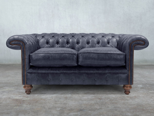 Winston 2 Seat Chesterfield Sofa In Navy Classic Leather