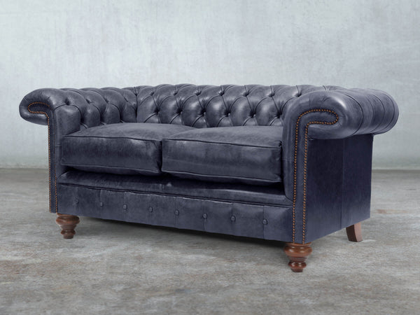 Winston 2 Seat Chesterfield Sofa In Navy Classic Leather