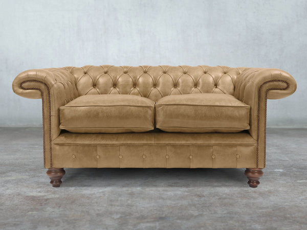 Winston 2 Seat Chesterfield Sofa In Oatmeal Classic Leather