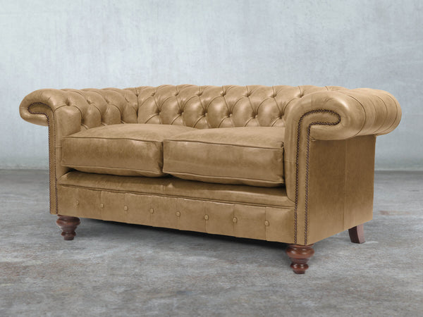 Winston 2 Seat Chesterfield Sofa In Oatmeal Classic Leather