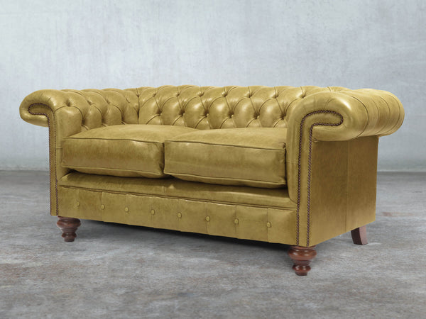 Winston 2 Seat Chesterfield Sofa In Sage Classic Leather