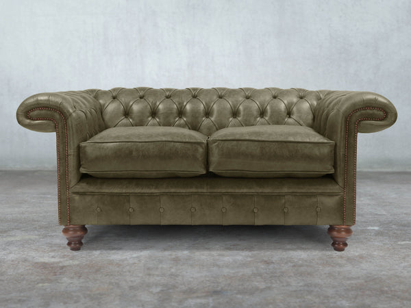 Winston 2 Seat Chesterfield Sofa In Seaweed Classic Leather