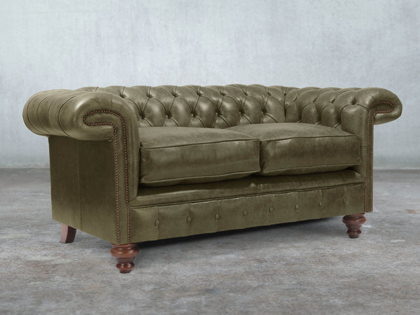 Winston 2 Seat Chesterfield Sofa In Seaweed Classic Leather