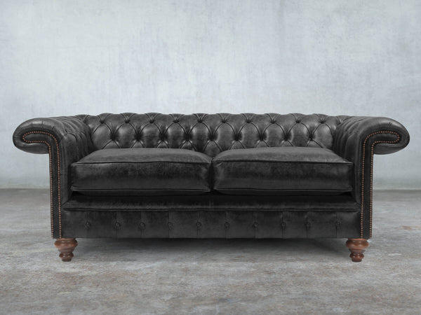 Winston 3 Seat Chesterfield Sofa In Black Classic Leather