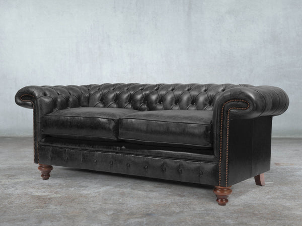 Winston 3 Seat Chesterfield Sofa In Black Classic Leather