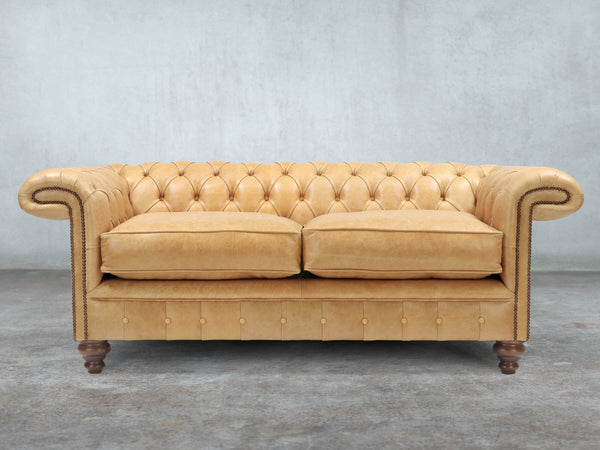 Winston 3 Seat Chesterfield Sofa In Bone Classic Leather