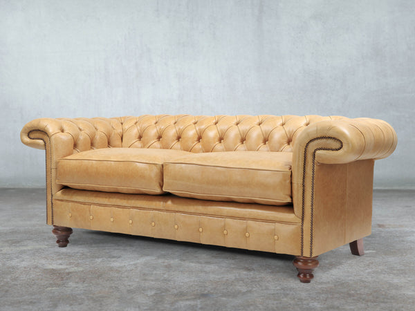 Winston 3 Seat Chesterfield Sofa In Bone Classic Leather