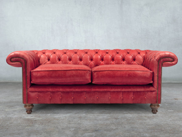 Winston 3 Seat Chesterfield Sofa In Crimson Classic Leather