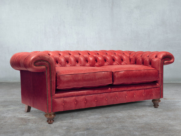 Winston 3 Seat Chesterfield Sofa In Crimson Classic Leather