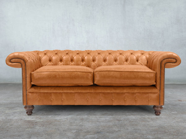 Winston 3 Seat Chesterfield Sofa In Ginger Classic Leather