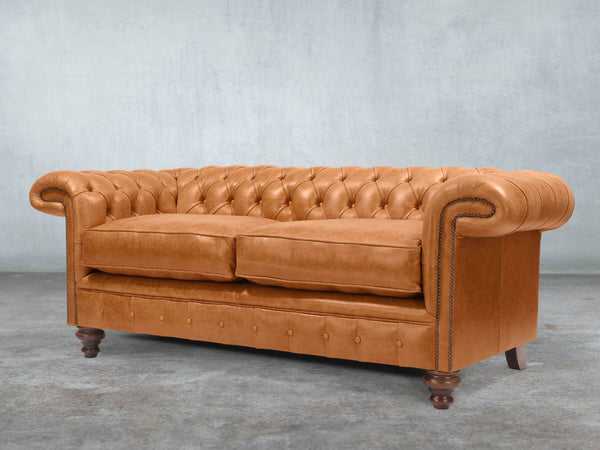 Winston 3 Seat Chesterfield Sofa In Ginger Classic Leather