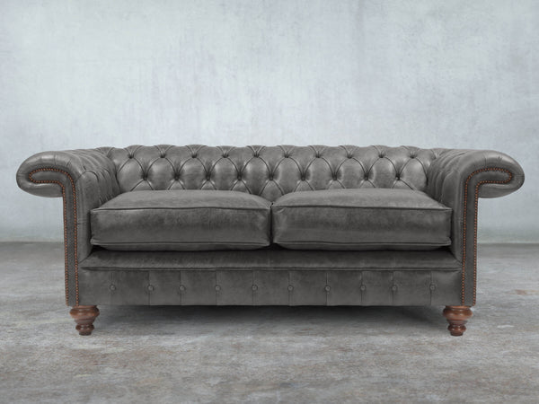 Winston 3 Seat Chesterfield Sofa In Lead Classic Leather