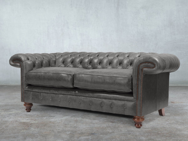 Winston 3 Seat Chesterfield Sofa In Lead Classic Leather