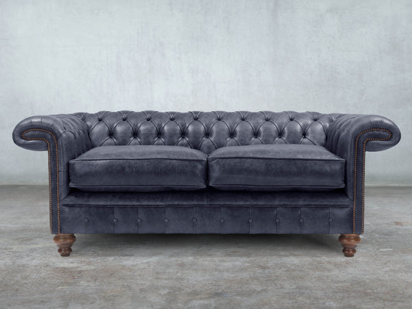 Winston 3 Seat Chesterfield Sofa In Navy Classic Leather