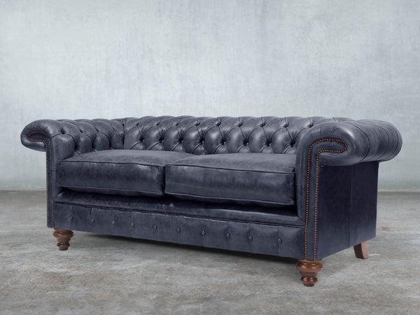 Winston 3 Seat Chesterfield Sofa In Navy Classic Leather