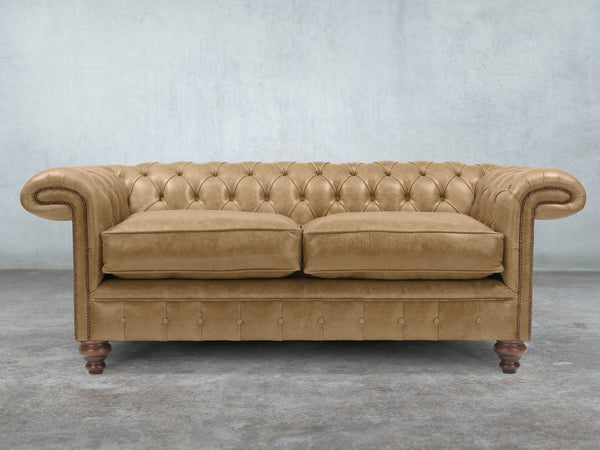 Winston 3 Seat Chesterfield Sofa In Oatmeal Classic Leather