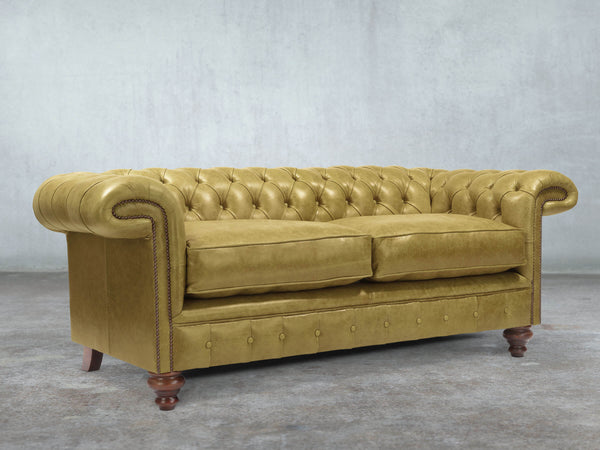 Winston 3 Seat Chesterfield Sofa In Sage Classic Leather