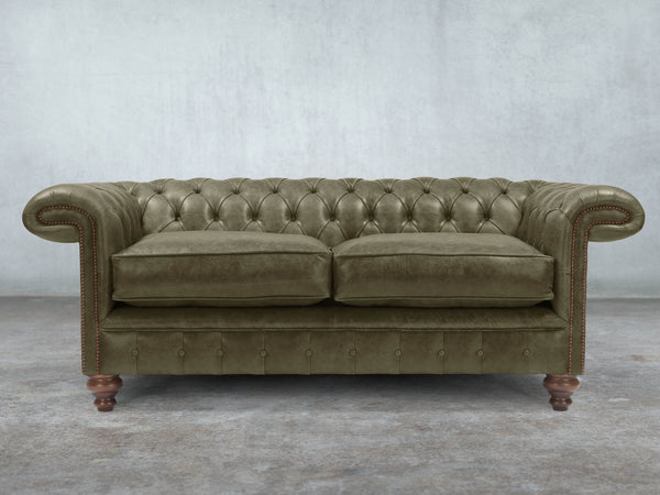 Winston 3 Seat Chesterfield Sofa In Seaweed Classic Leather