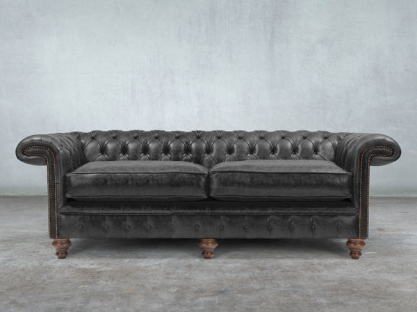 Winston 4 Seat Chesterfield Sofa In Black Classic Leather