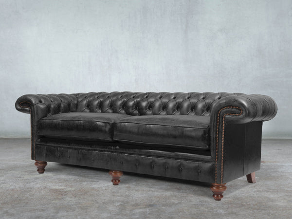 Winston 4 Seat Chesterfield Sofa In Black Classic Leather