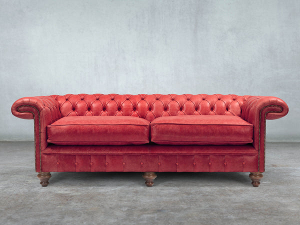 Winston 4 Seat Chesterfield Sofa In Crimson Classic Leather