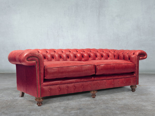 Winston 4 Seat Chesterfield Sofa In Crimson Classic Leather