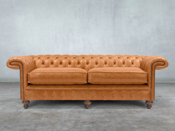 Winston 4 Seat Chesterfield Sofa In Ginger Classic Leather