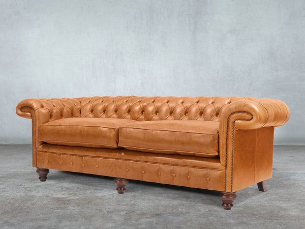 Winston 4 Seat Chesterfield Sofa In Ginger Classic Leather