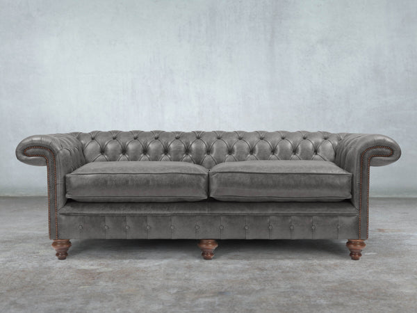 Winston 4 Seat Chesterfield Sofa In Lead Classic Leather