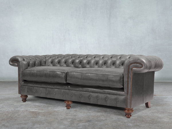 Winston 4 Seat Chesterfield Sofa In Lead Classic Leather