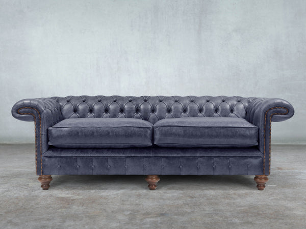 Winston 4 Seat Chesterfield Sofa In Navy Classic Leather