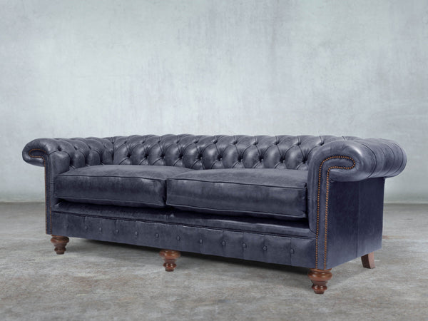 Winston 4 Seat Chesterfield Sofa In Navy Classic Leather