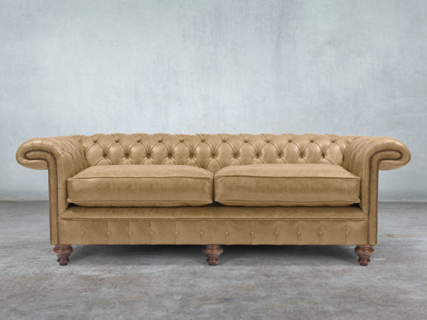 Winston 4 Seat Chesterfield Sofa In Oatmeal Classic Leather