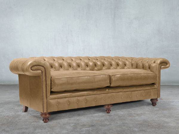 Winston 4 Seat Chesterfield Sofa In Oatmeal Classic Leather