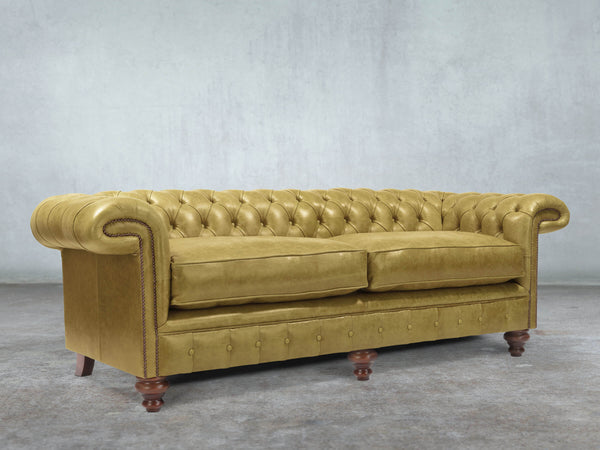 Winston 4 Seat Chesterfield Sofa In Sage Classic Leather