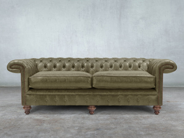 Winston 4 Seat Chesterfield Sofa In Seaweed Classic Leather