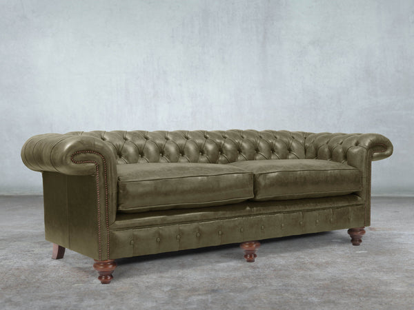 Winston 4 Seat Chesterfield Sofa In Seaweed Classic Leather