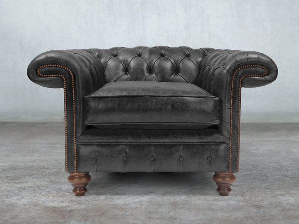 Winston Chesterfield Chair In Black Classic Leather