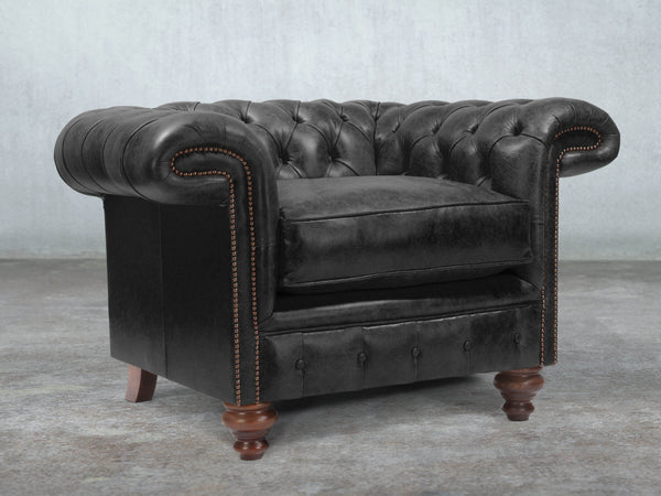 Winston Chesterfield Chair In Black Classic Leather