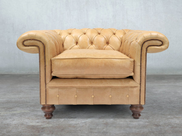 Winston Chesterfield Chair In Bone Classic Leather