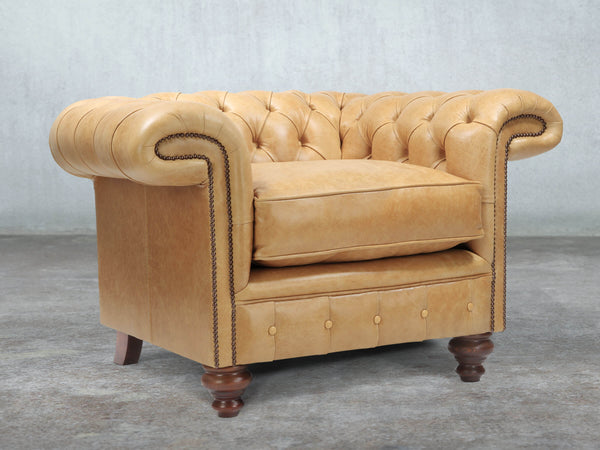 Winston Chesterfield Chair In Bone Classic Leather