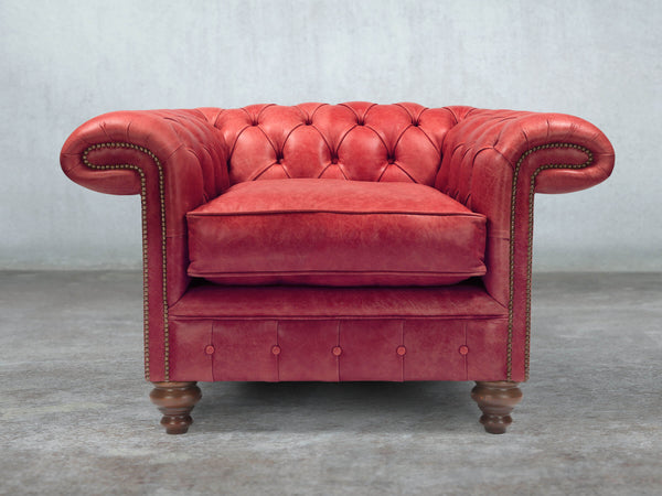 Winston Chesterfield Chair In Crimson Classic Leather