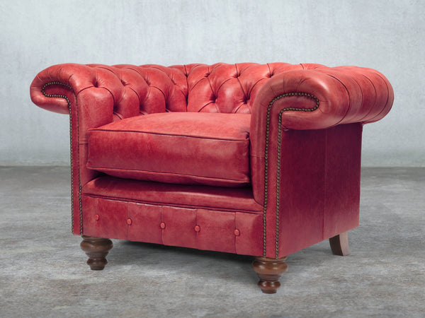 Winston Chesterfield Chair In Crimson Classic Leather